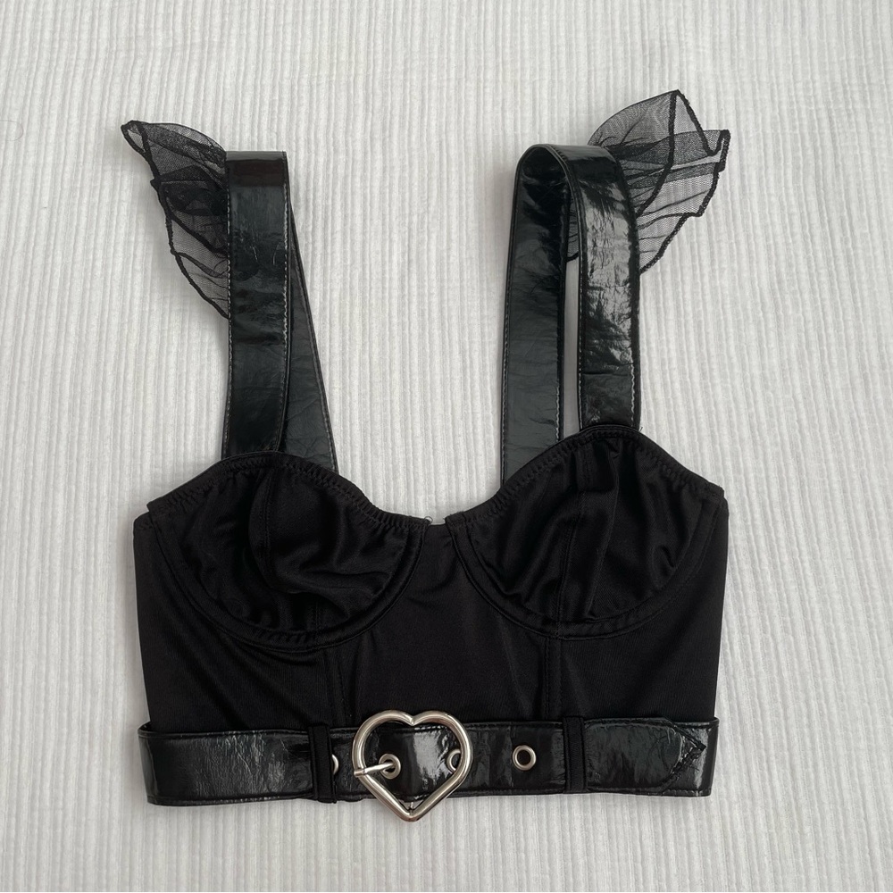 Dollskill, Sugar Thrillz, black, bustier crop top, XS